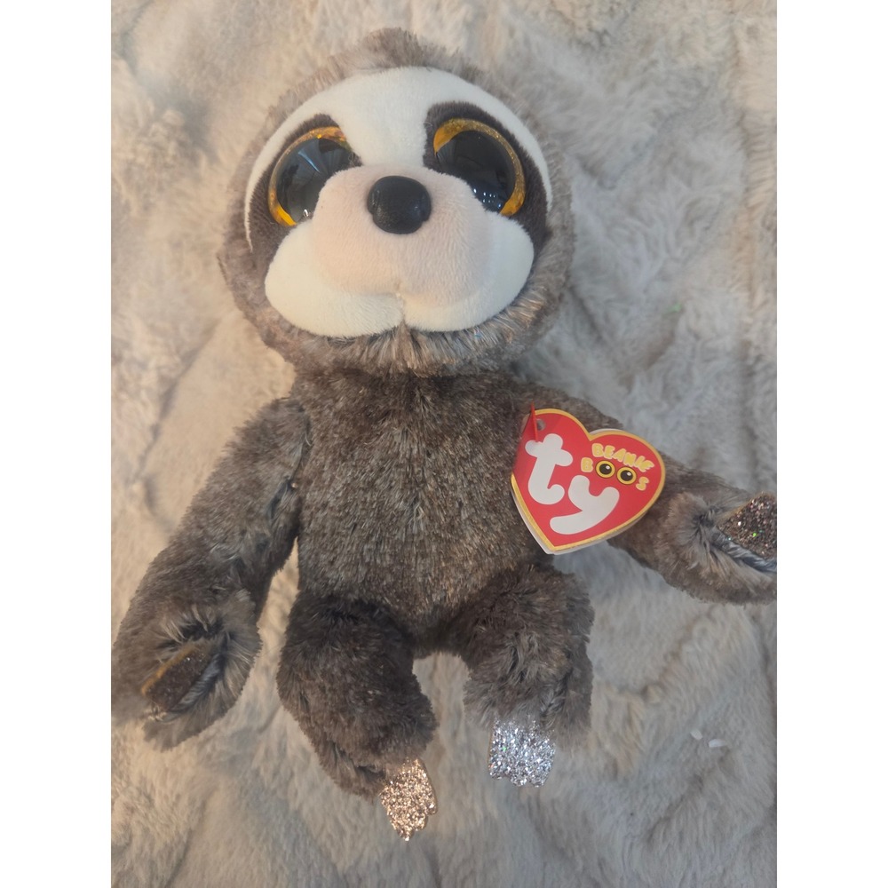 Ty Beanie Boos Dangler the Sloth Grey Brown Plush Glitter Eyes 6 inch NWT